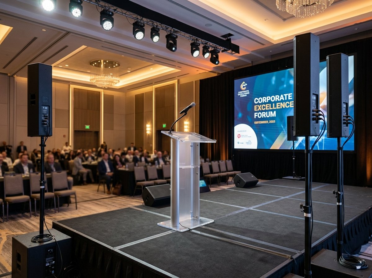 Renta de audio profesional y pódium para conferencias corporativas