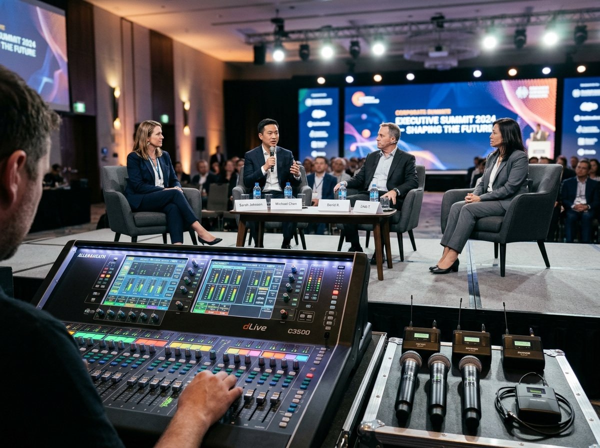 Consola digital y microfonía Shure para paneles y foros empresariales
